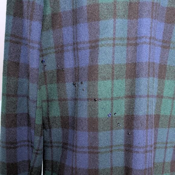 Vintage Checked 100% Wool Coat with Austrian Crystals - Blue Green Tartan - Picture 13 of 15